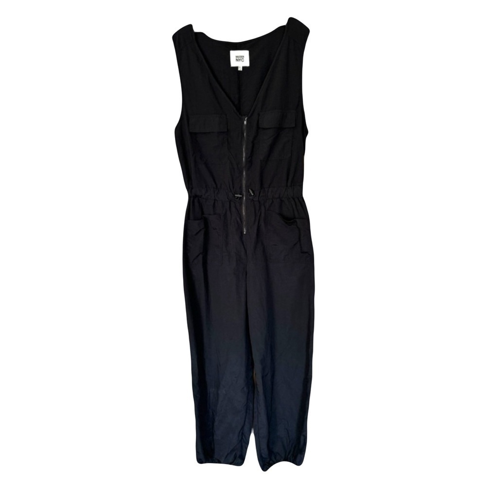 MADDEN NYC NWT women’s black nylon adjustable lightweight sleeveless jumpsuit